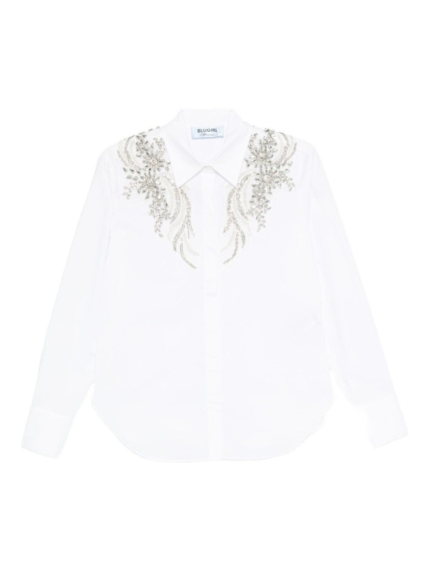 Blugirl Embellished White Cotton Shirt With Classic Collar