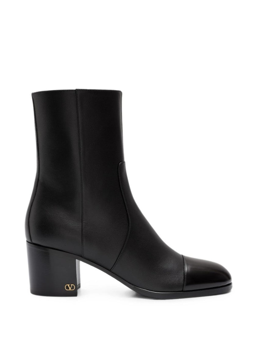 Valentino Garavani Sleek Leather Low-Block Heel Ankle Boots