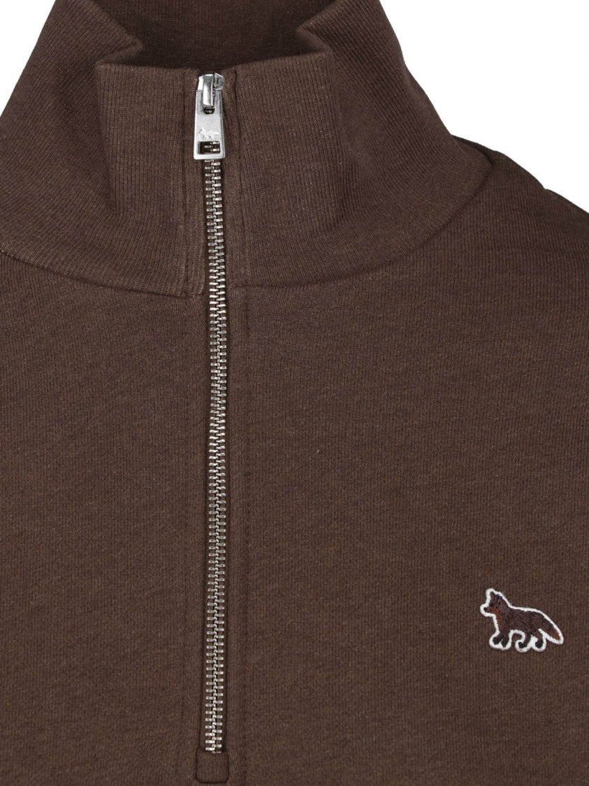 Maison Kitsuné Fox High Collar Zip Organic Cotton Pullover