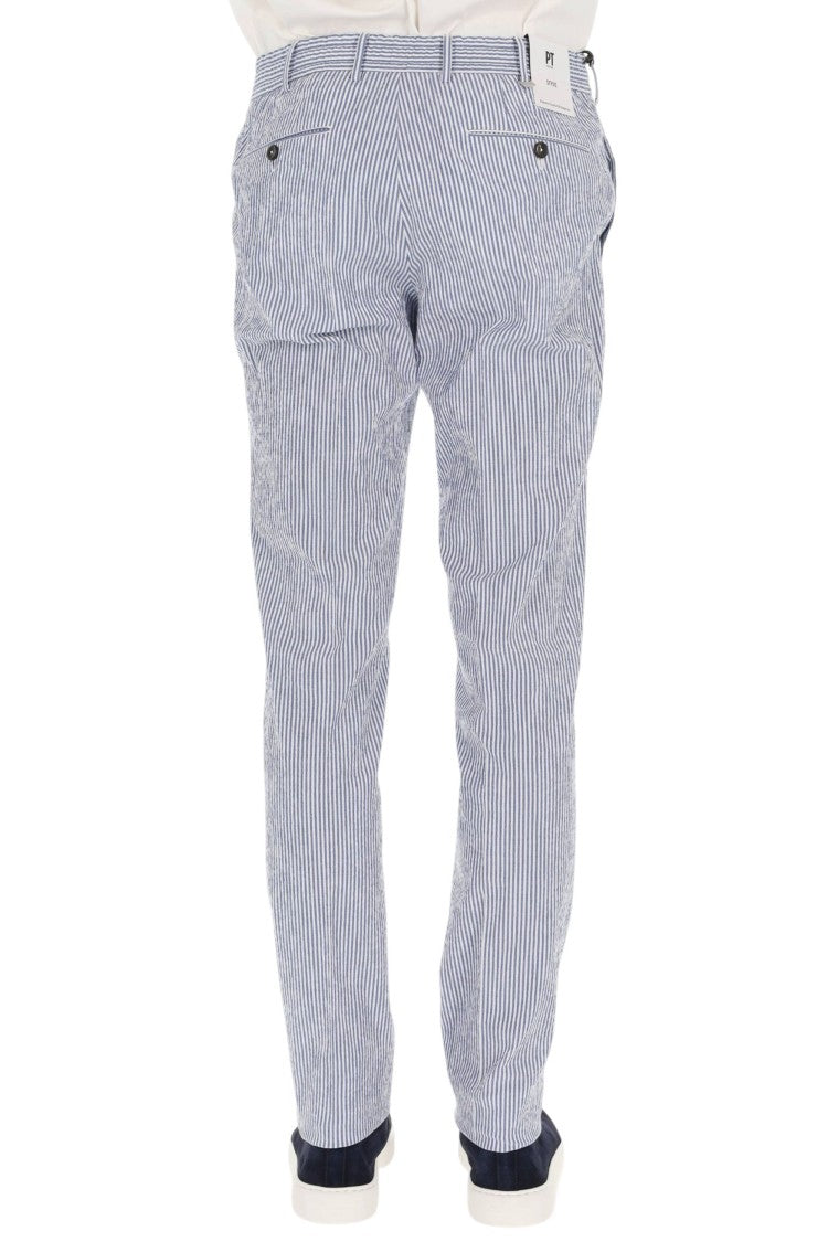 Pt Torino Striped Seersucker Slim Fit Pants