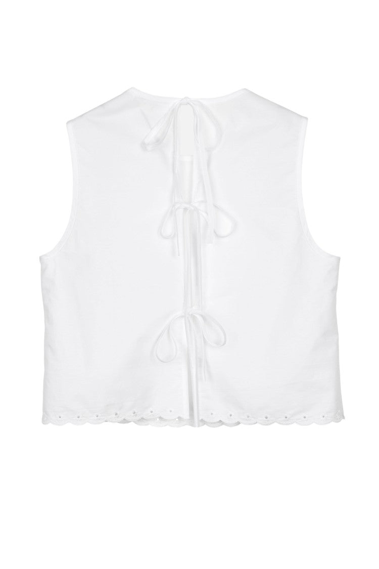 Cecilie Bahnsen Cropped Sleeveless Top With Broderie Anglaise Lace