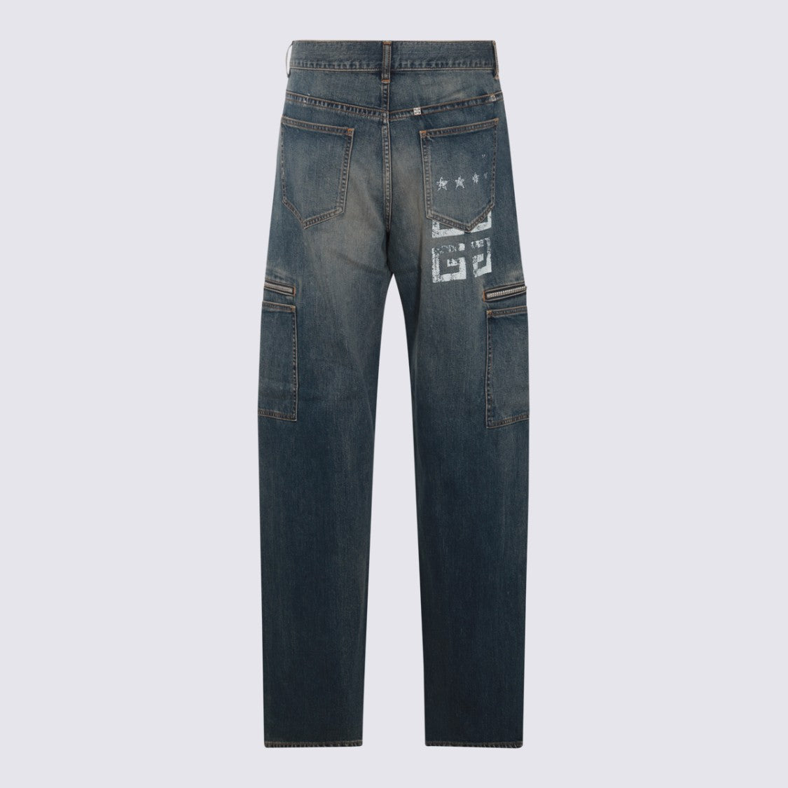 Givenchy Medium-Dark Wash Straight-Leg Jeans With Cargo Pockets And Graphic Detail