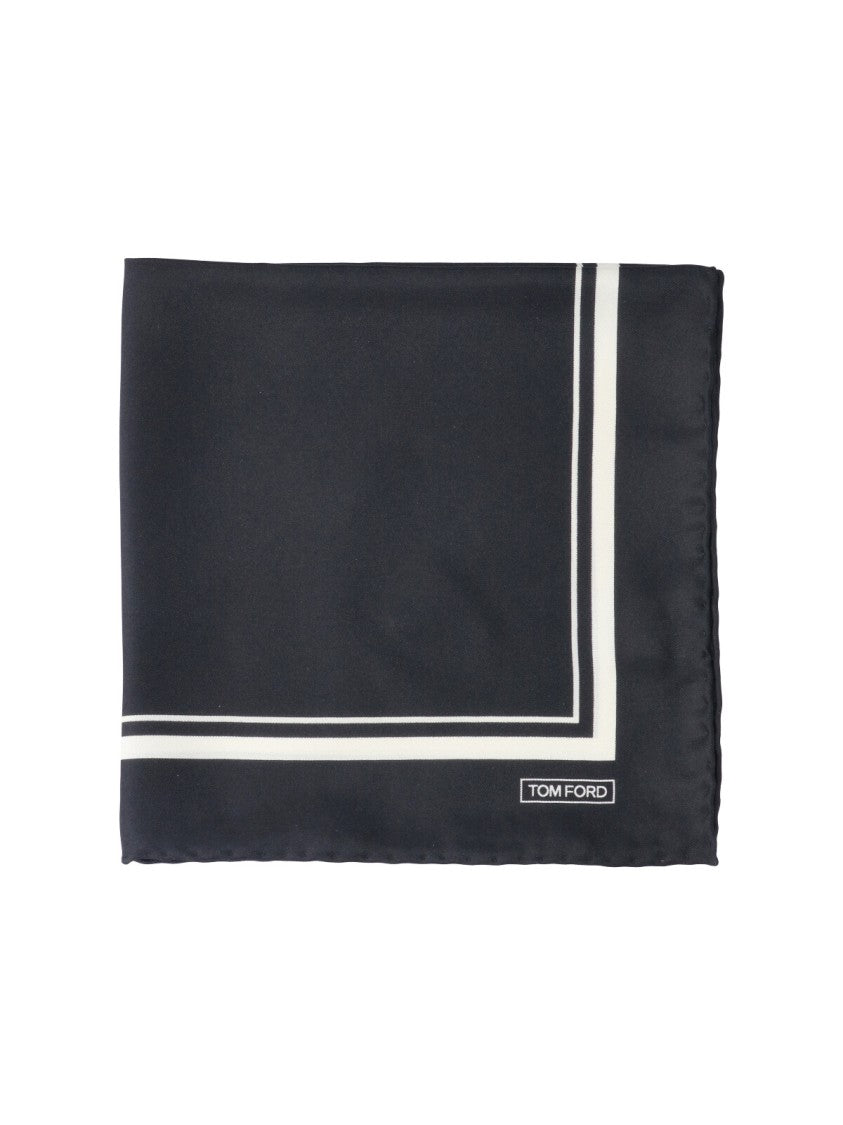 Tom Ford Rectangular Black Scarf With Contrasting Double-Lined Border