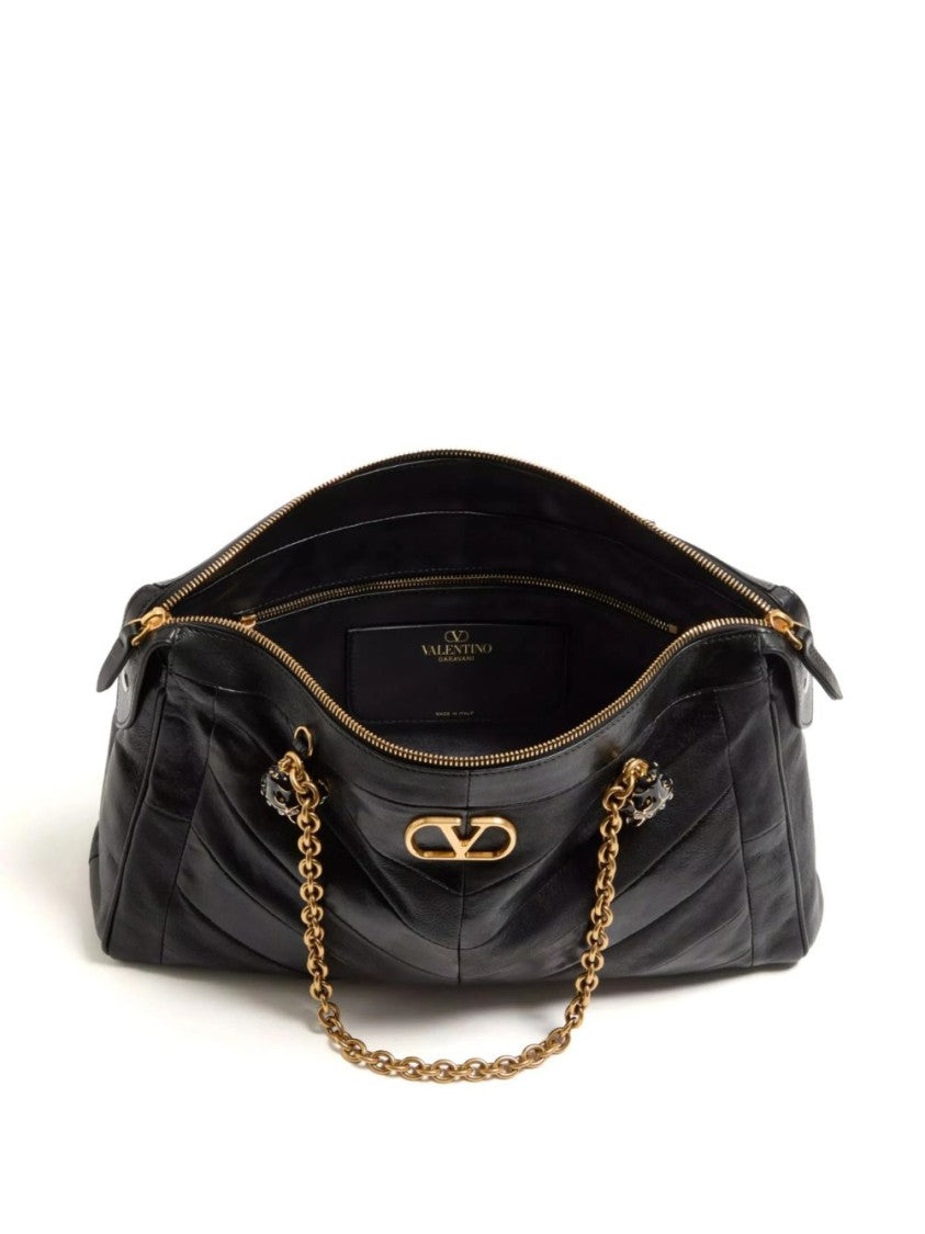 Valentino Garavani Black Elongated Chevron Stitching Handbag
