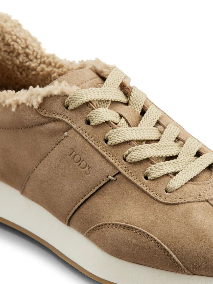 Tod's Brown Cow Leather Trainers With Plush Lining