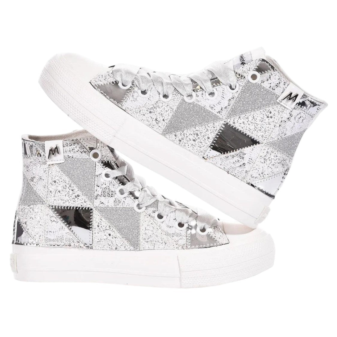 Mimanera Handmade Silver Patchwork High-Top Sneakers