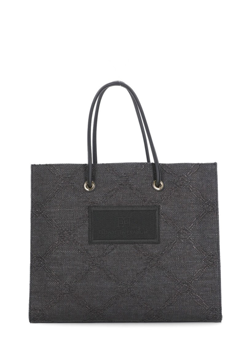Elisabetta Franchi Black Tote Rafia Bag