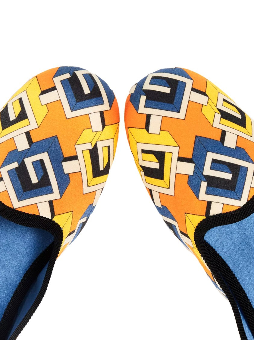 Gucci Geometric G Print Satin Voyage Slippers