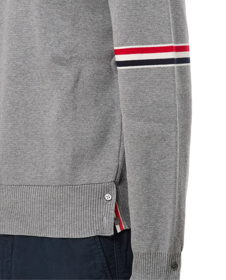 Thom Browne Grey Crewneck Pullover With Striped Sleeve Accents