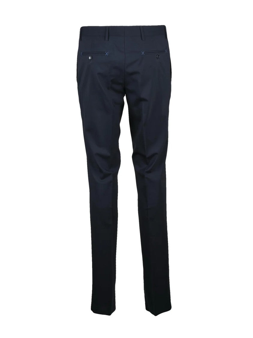 Paoloni Navy Virgin Wool Stretch Trousers With Tailored Fit