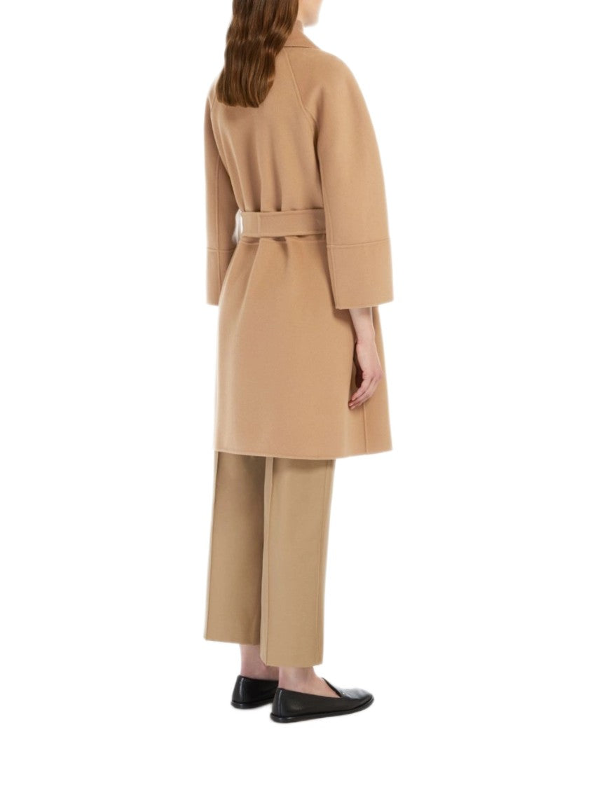 Max Mara Knee-Length Camel Coat With Notched Lapel And Waist Belt