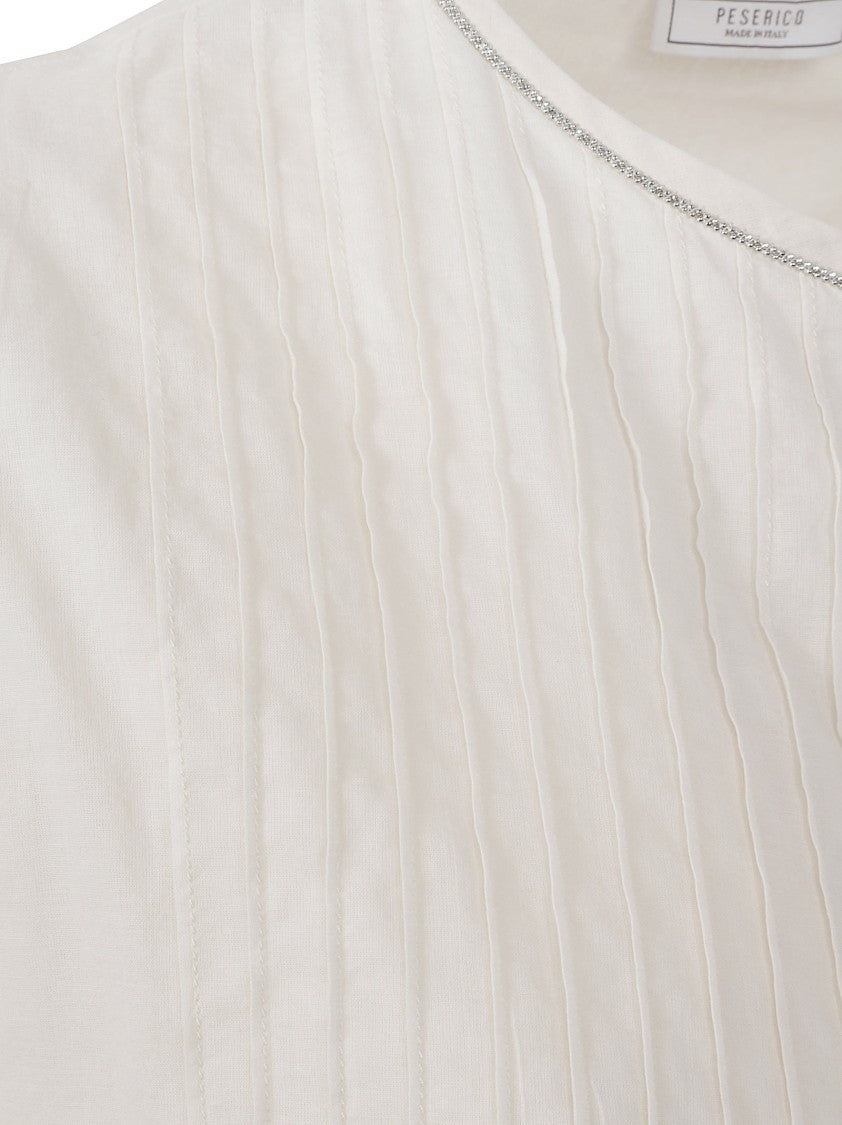 Peserico Lightweight White Shirt With Pintuck Pleats And Puff Sleeves