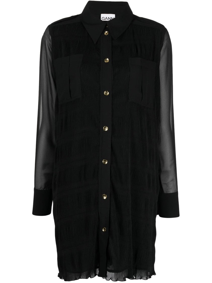 Ganni Pleated Georgette Shirt Dress