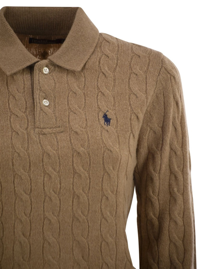 Polo Ralph Lauren Wool And Cashmere Polo Shirt With Cable Knit