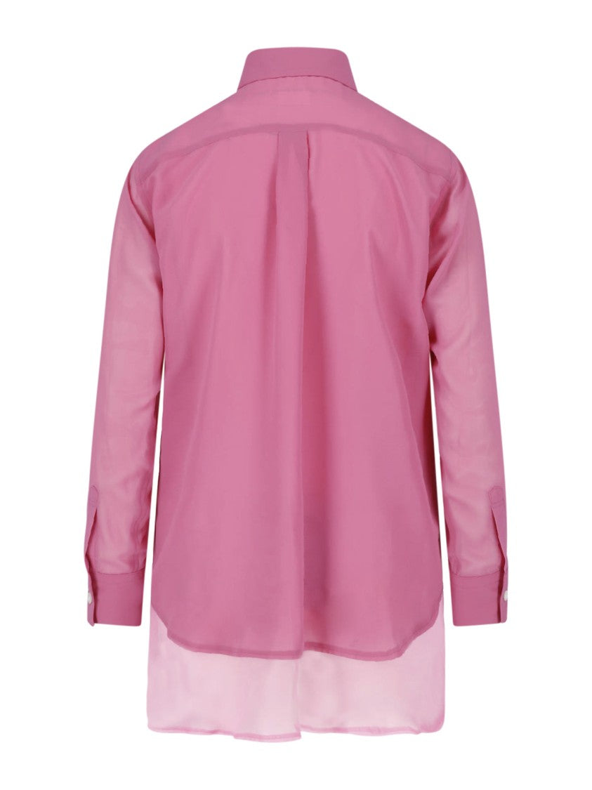 Comme Des Garçons Pink Layered Technical Chiffon Shirt