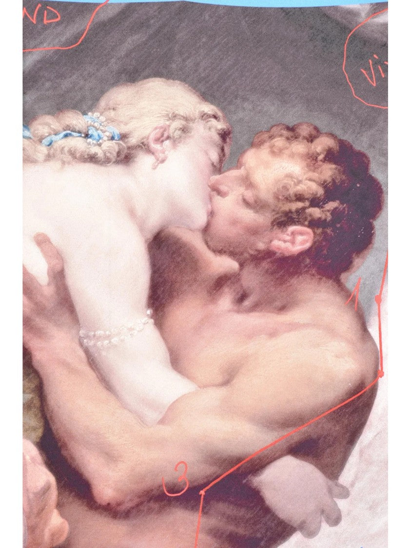 Vivienne Westwood Silk Foulard With Artistic Embrace And Sky Blue Border