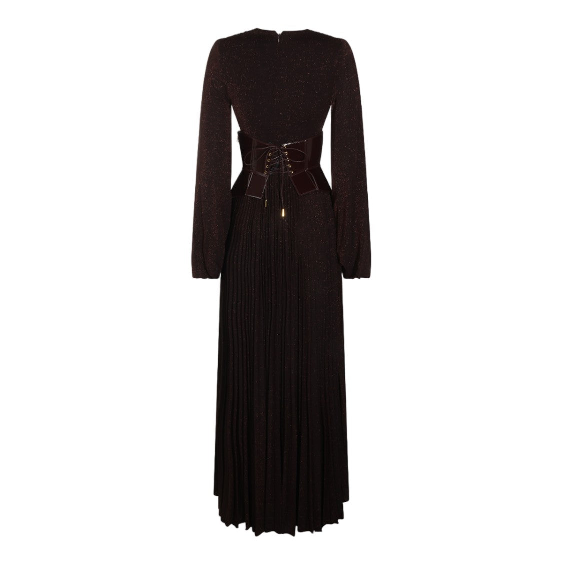 Elisabetta Franchi Deep V-Neck Corset-Style Belt Maxi Dress