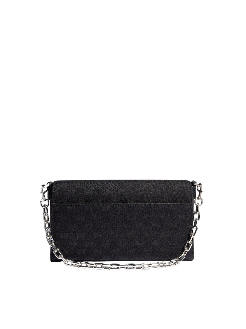 Gucci New Horsebit Black Gg Canvas Shoulder Bag