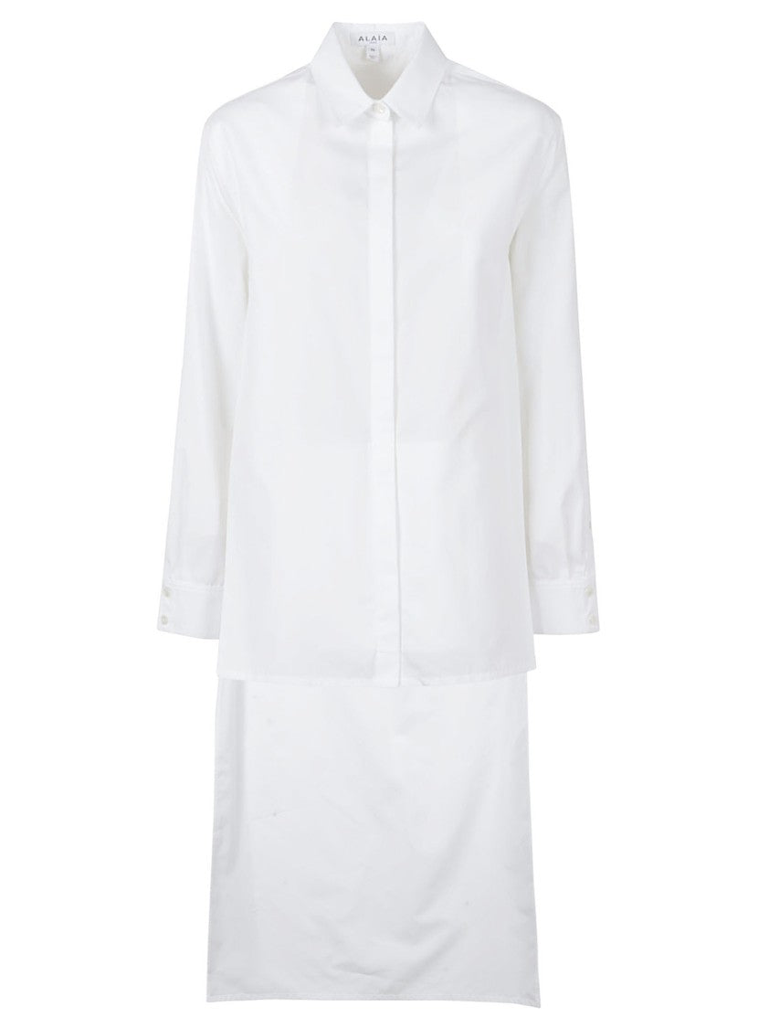 Alaïa Textured Popeline Shirt With Asymmetrical Hem And Hidden Closure