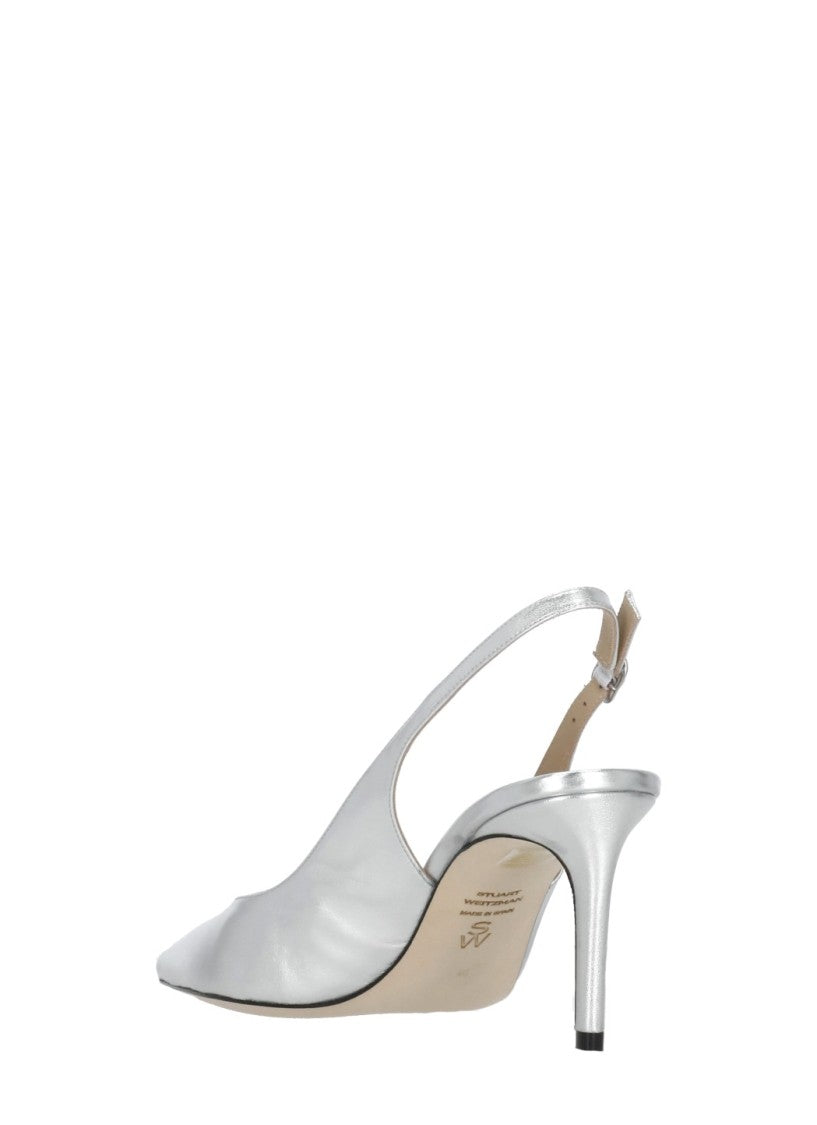Stuart Weitzman Silver Power 75 Slingback Pumps