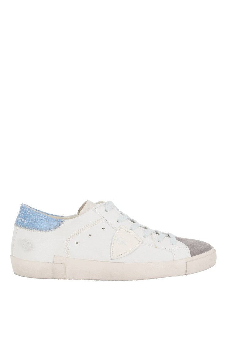 Philippe Model Paris Leather And Suede Crackled Blue Heel Sneakers