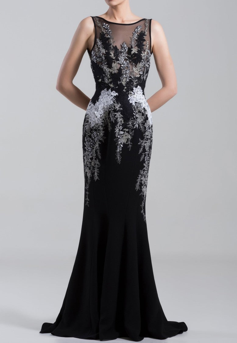 Saiid Kobeisy Embroidered Crepe Marocain, Sleeveless Dress