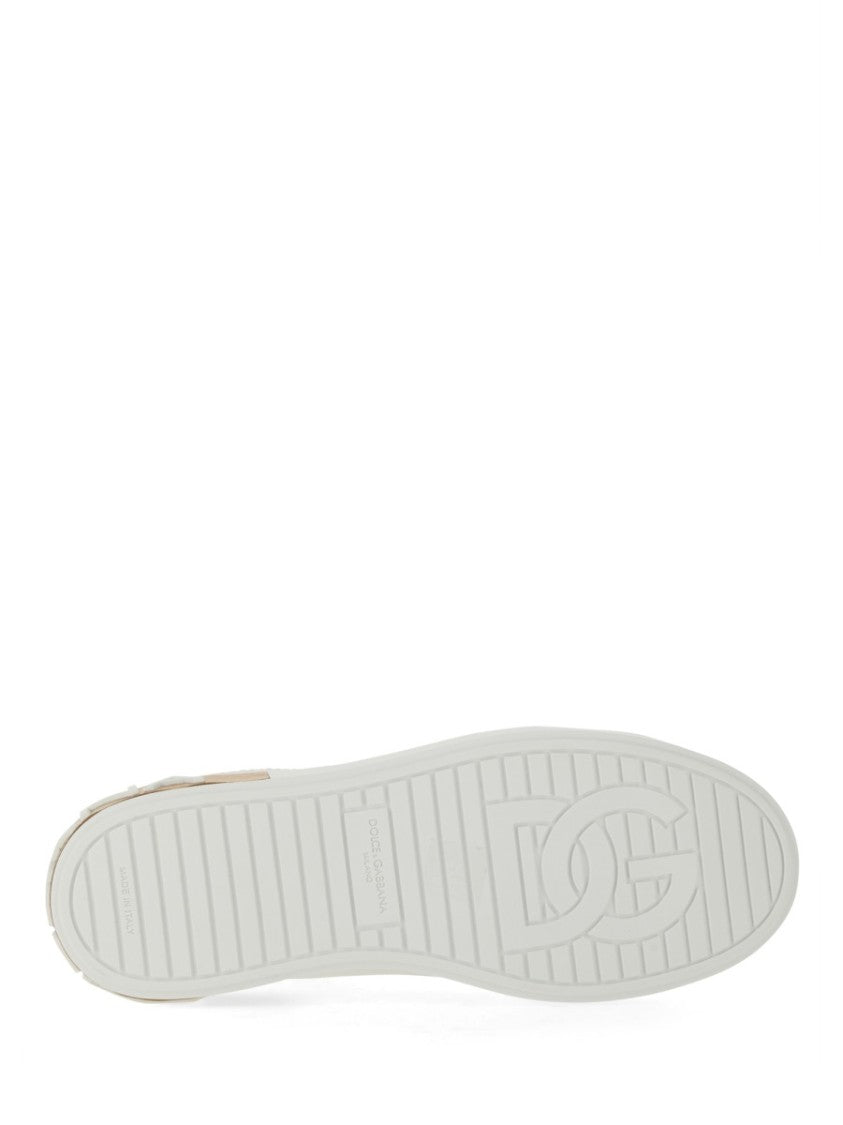 Dolce & Gabbana Portofino Low-Top Metallic Accent Leather Sneakers