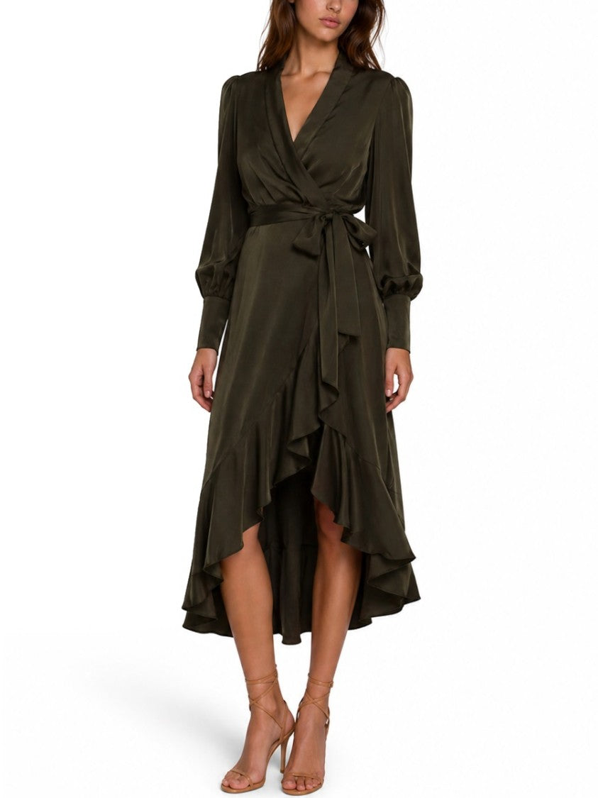 Zimmermann Neutrals Wrap Design Puffed Sleeves Silk Midi Dress