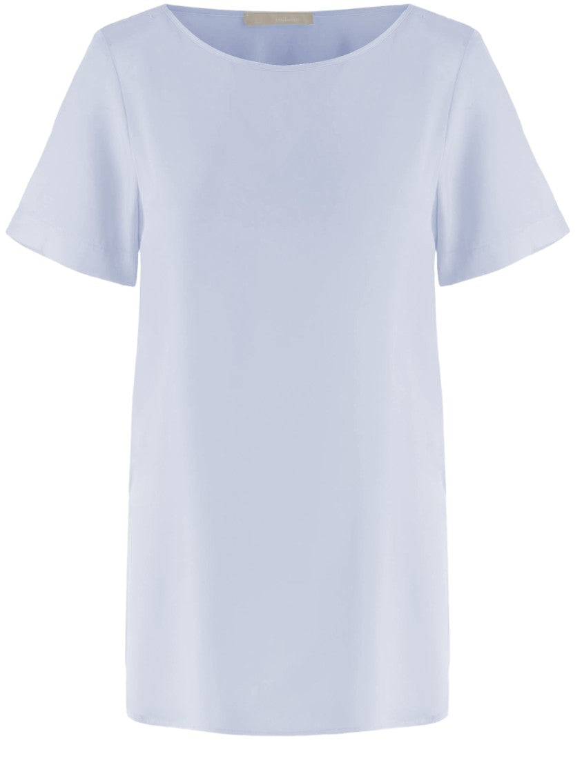 Allude Stretch Silk T-Shirt With Curved Hem