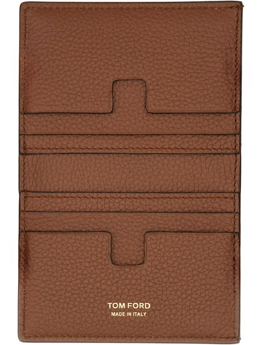 Tom Ford Compact Rectangular Brown Wallet With Smooth Texture