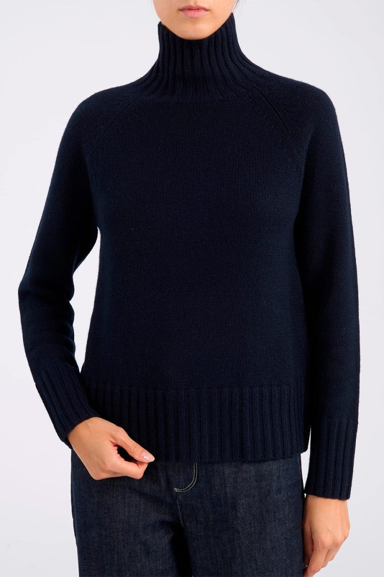 Max Mara Navy Smmmantova Chunky Funnel-Neck Wool-Blend Sweater