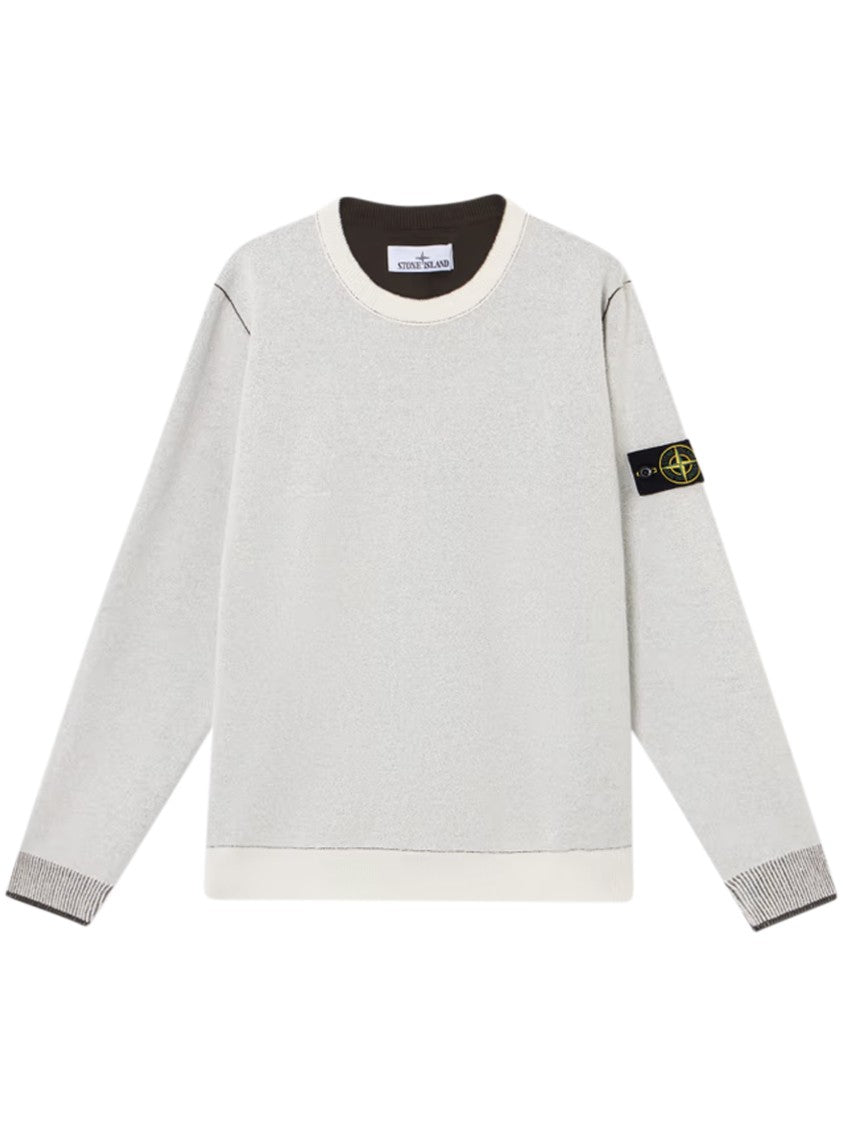 Stone Island Textured White Crew Neck Sweater