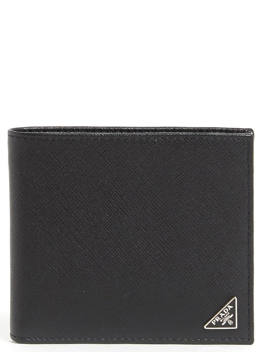 Prada Minimalist Bifold Wallet With Triangular Metal Logo
