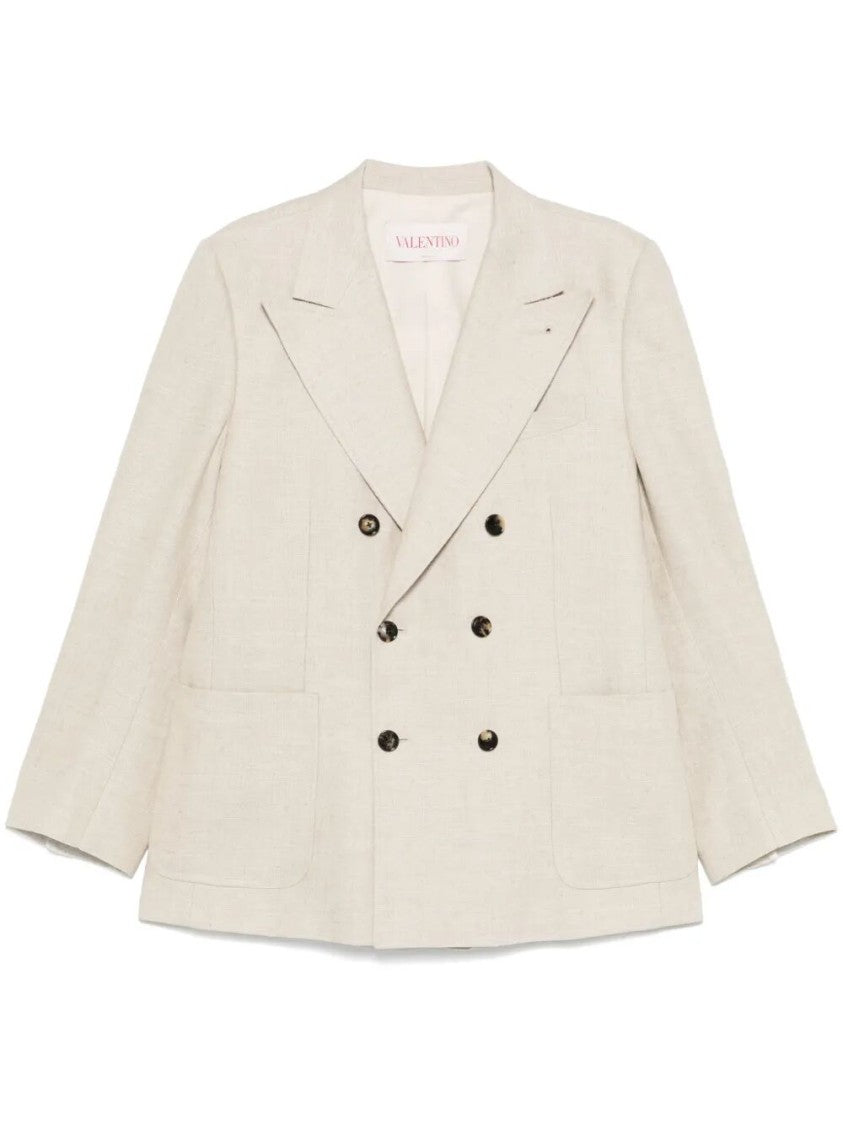 Valentino Double-Breasted Linen Blend Jacket With Structured Fit
