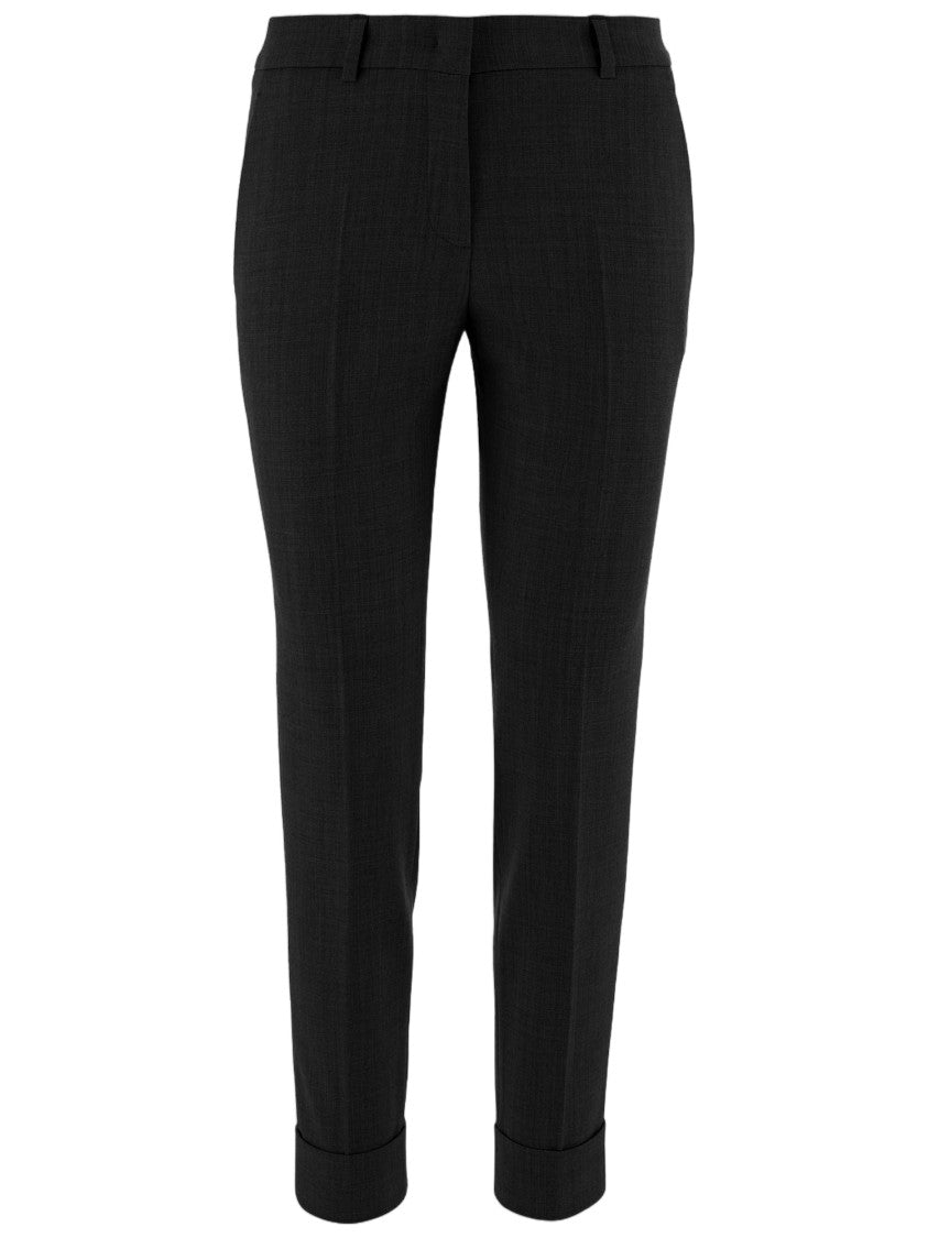 Ql2 Black Tailored Wool-Blend Straight-Leg Pants