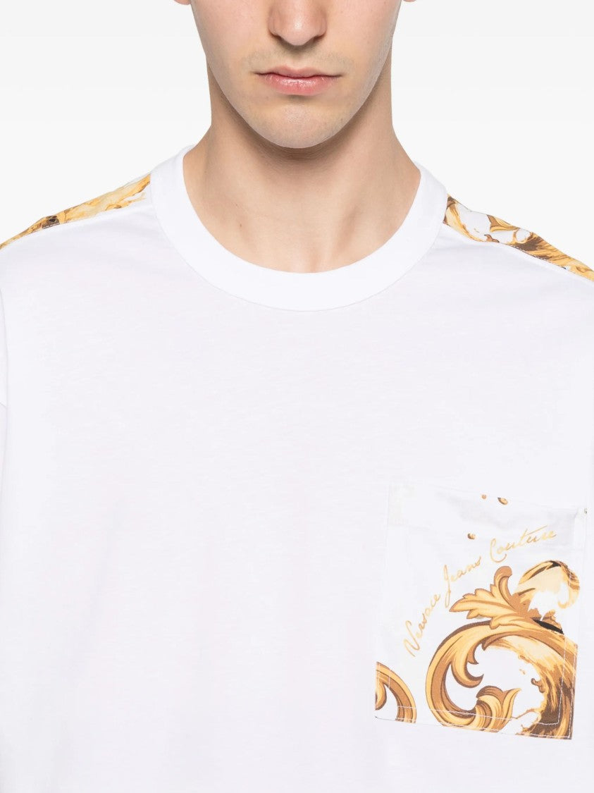 Versace Jeans Couture White Cotton Baroque Decorative T-Shirt