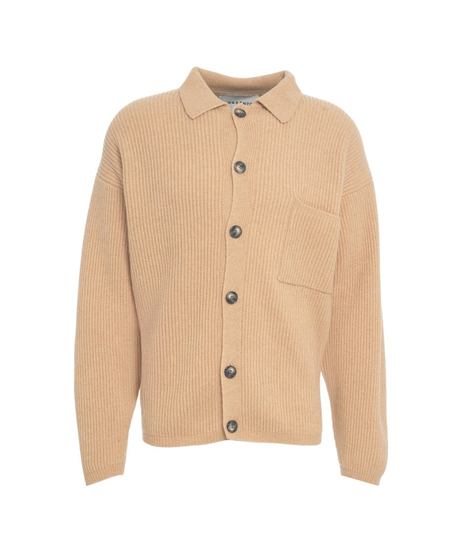 Amaranto Ribbed Textured Cardigan With Button-Up Front And Chest Pocket