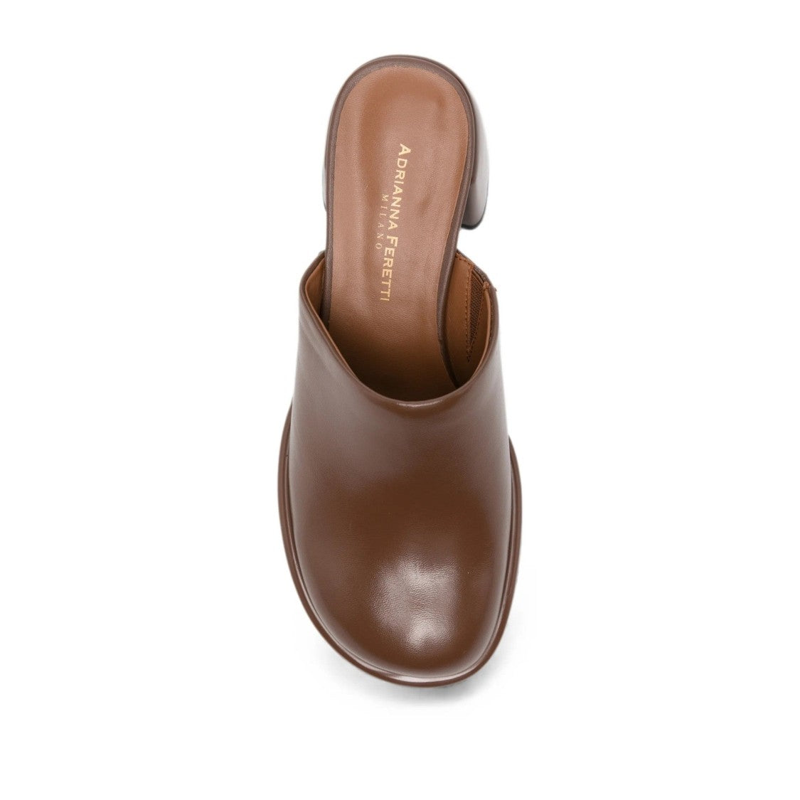 Adrianna Feretti Brown Mid-Heel Seamless Leather Mules