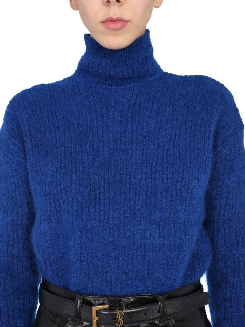 Saint Laurent Ribbed Mohair Turtleneck Sweater