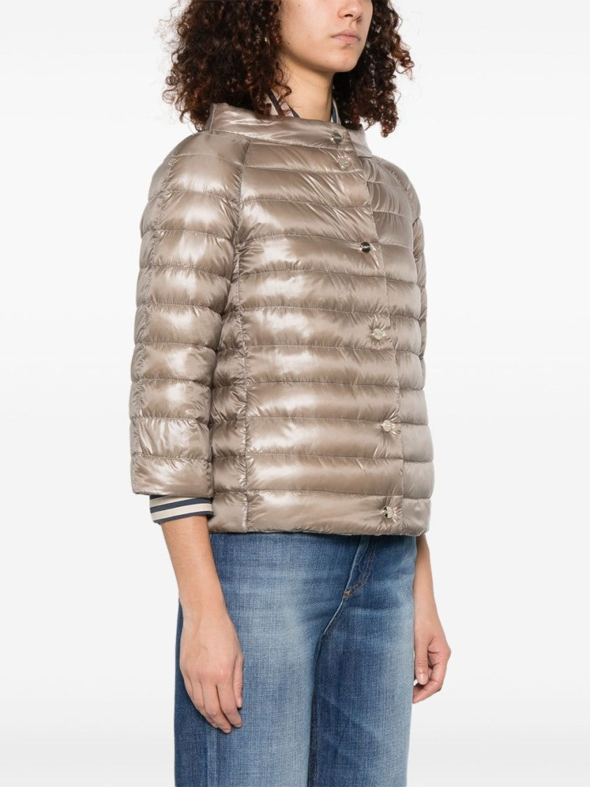 Herno Beige Press-Stud Boat Neck Coat