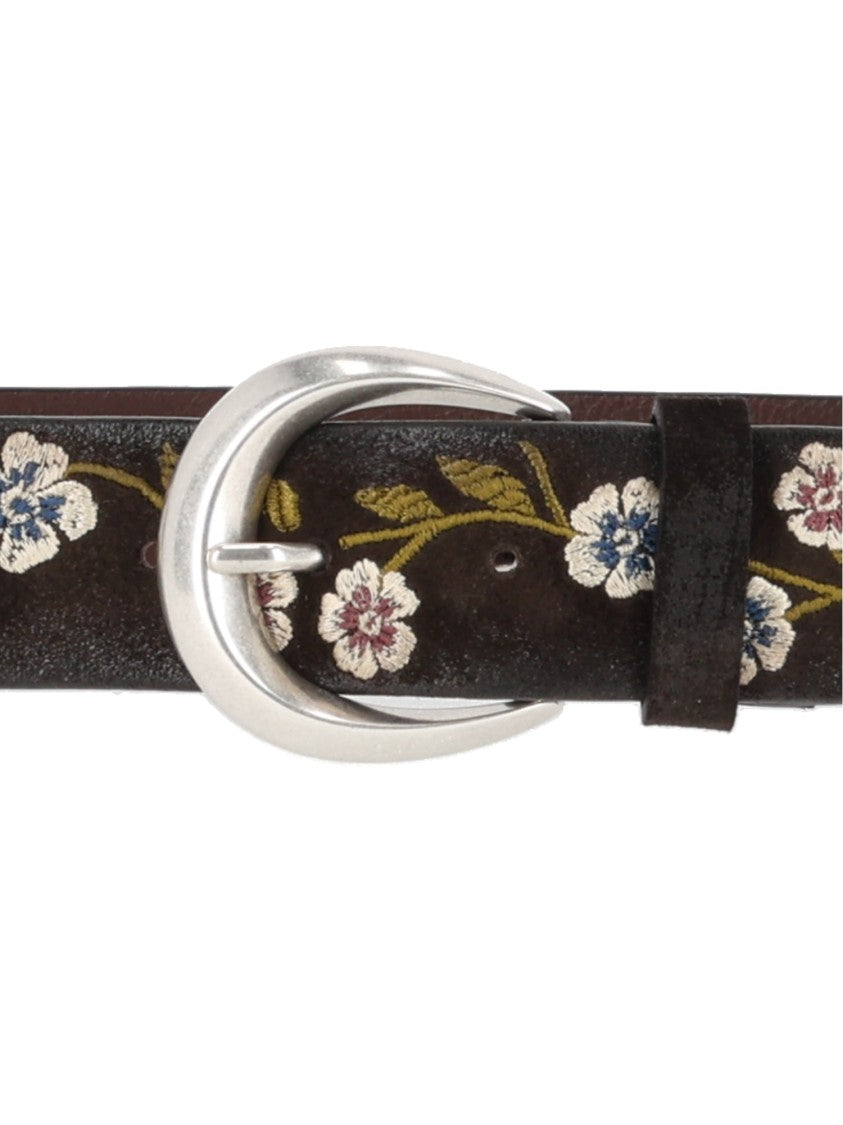 Claudio Orciani Peach Ramage Floral-Embroidered Slim Belt