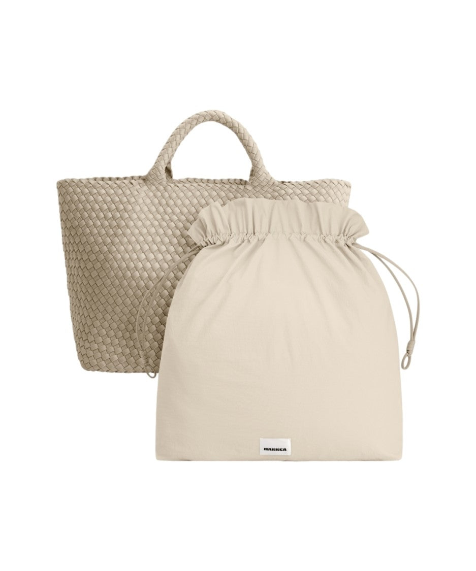 Marrea Spacious Beige Neoprene Shopper Bag With Drawstring Closure