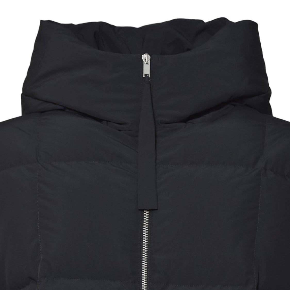 Jil Sander Padded Collar Black Puffer Coat With Scalloped Hem