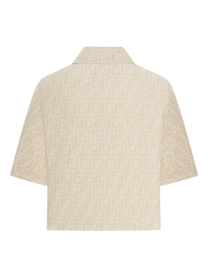 Fendi Beige Cropped Jacket With Classic Collar