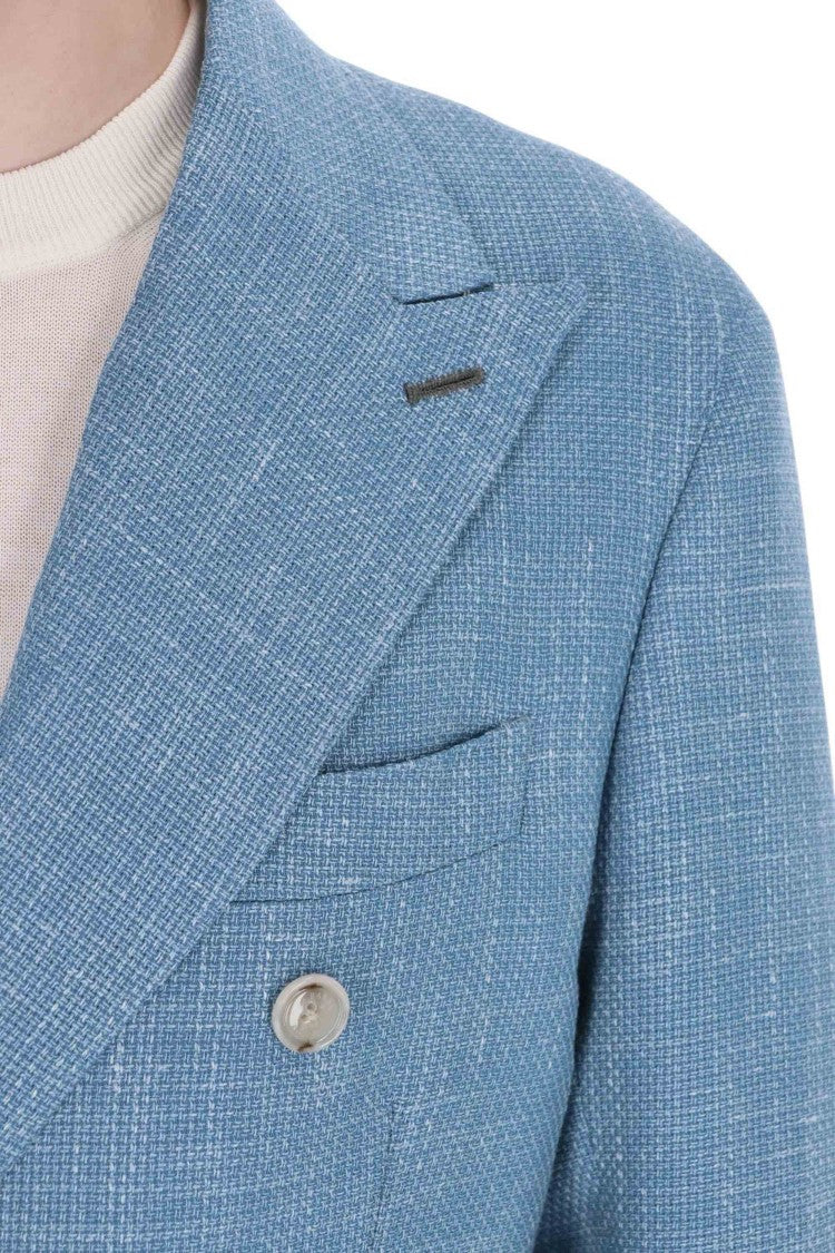 Barba Light Blue Double-Breasted Textured Blazer