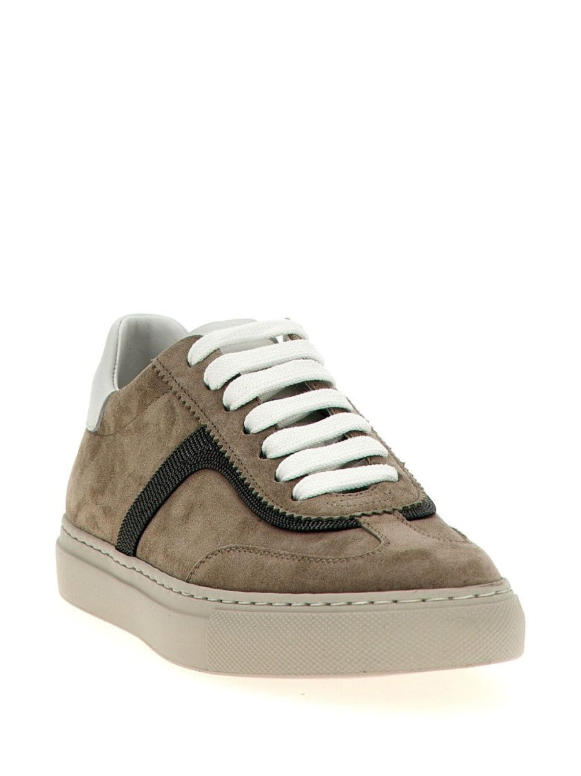 Brunello Cucinelli Round Toe White Sneakers With Monili Detail