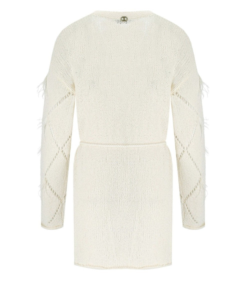 Twin-Set Off-White Cardigan With Feathers