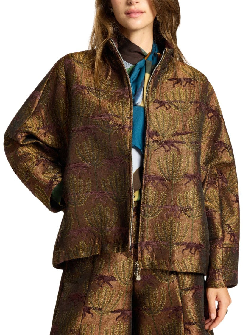 Elena Miro` Printed Jacquard High Collar Zip Jacket