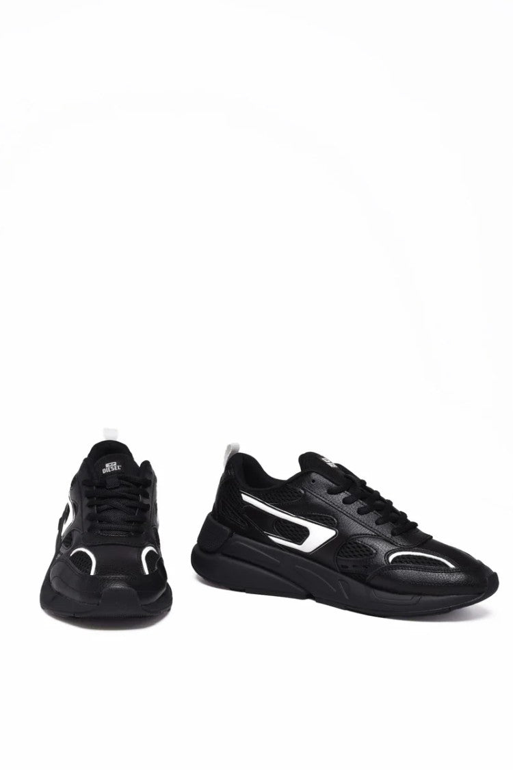 Diesel Black White Polyester Serendipity Sport Sneakers