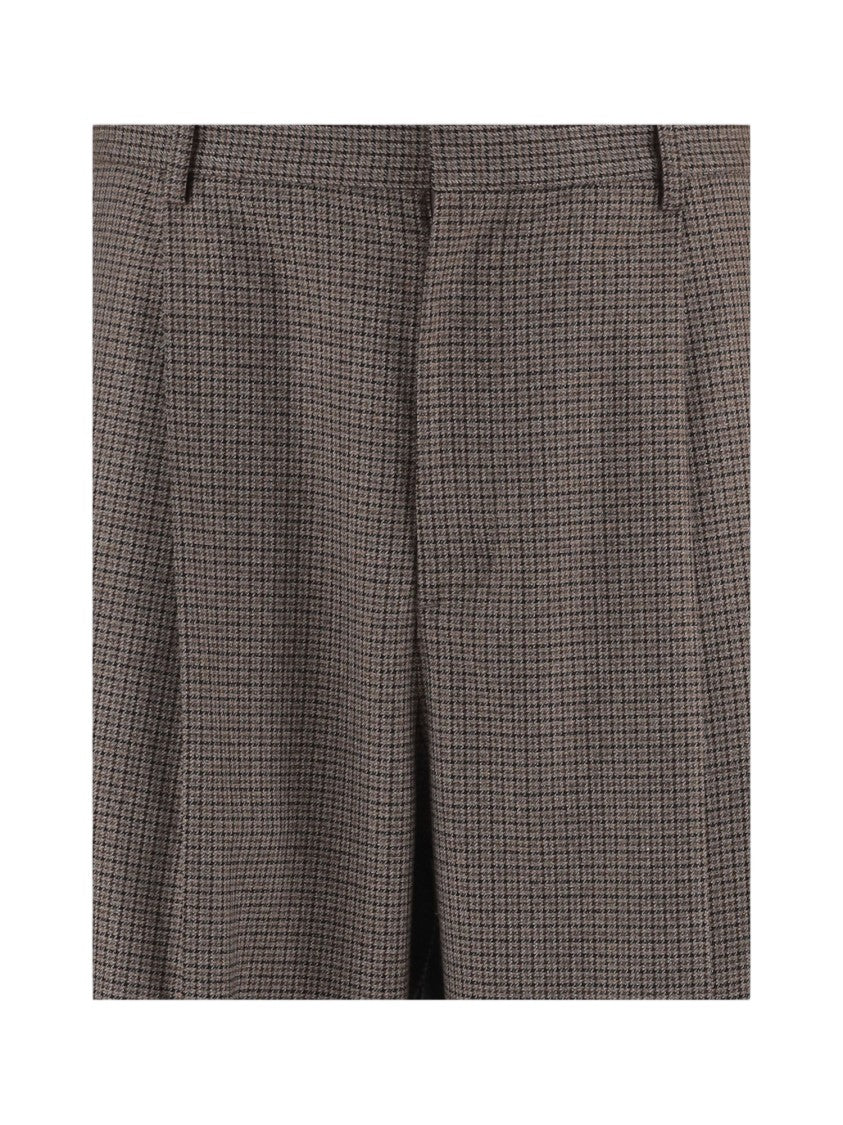 Darkpark Brown Checked Stretch Viscose Straight-Leg Pants